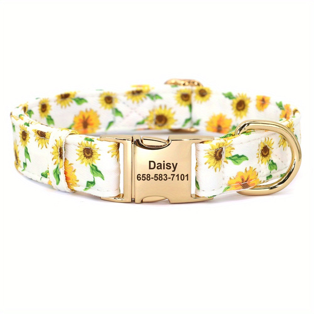 Adorable Personalized Dog Collar - Vibrant Flower & Bee Design - Custom Printed for Small & Large Pups, Durable and Adjustable, Perfect Stylish Accessory with a Personal Touch