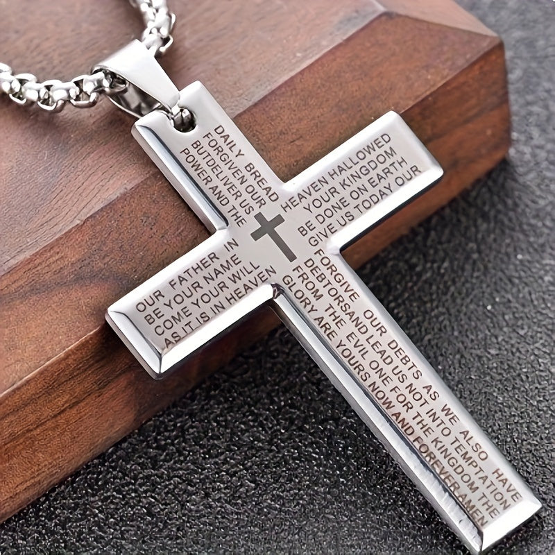 1pc European and American trendy new religious engraved cross necklace, and versatile for men and women, cross pendant necklace