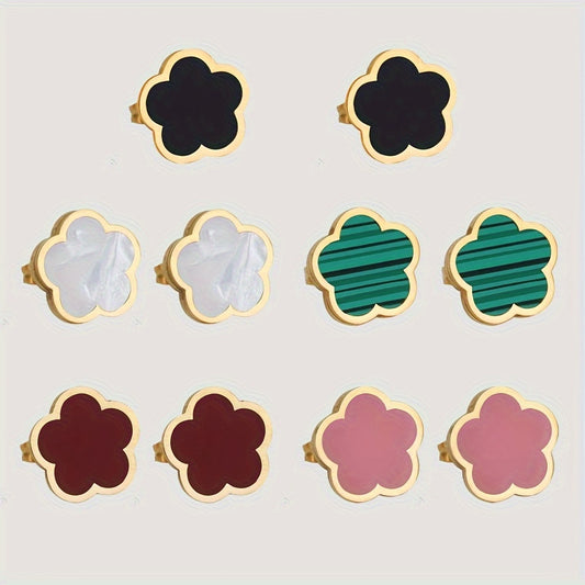 Simple Lucky Flower Design Stud Earrings Stainless Steel Jewelry Elegant Leisure Style Suitable For Women Daily Wear