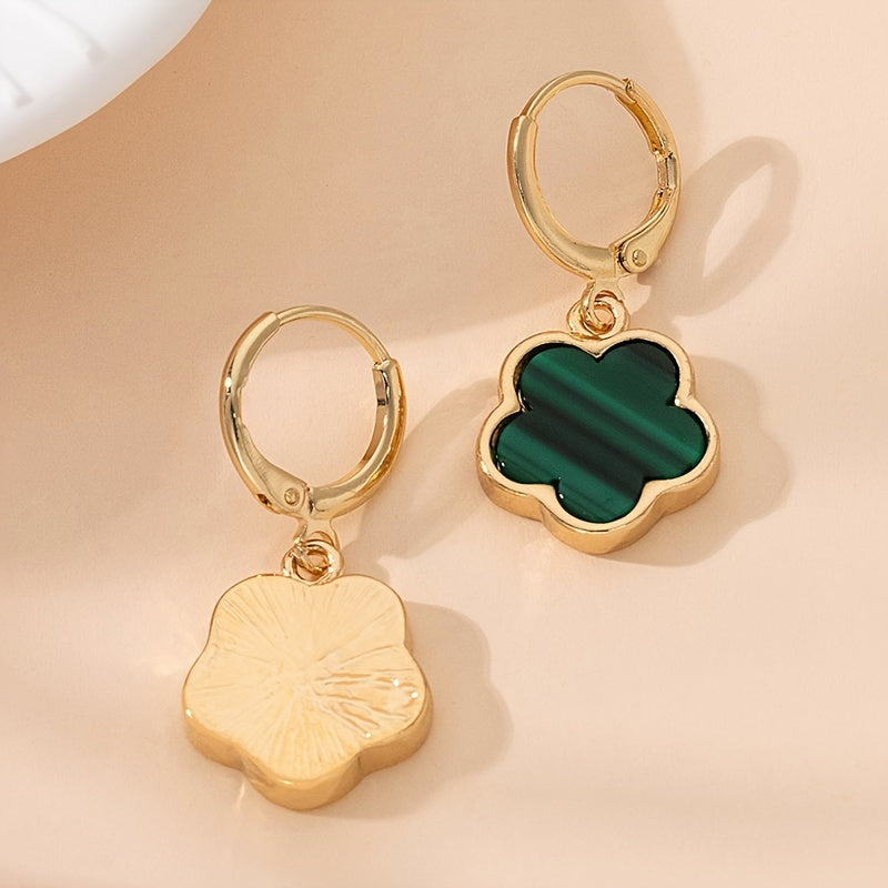 Colorful Lucky Flower Design Dangle Earrings Elegant Simple Style Alloy Jewelry Female Earrings