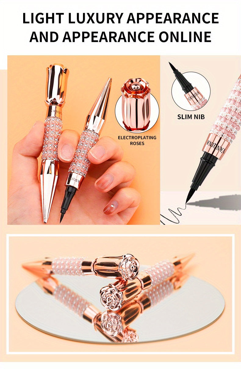 Black Liquid Eyeliner Pen, Rhinestone Bronzing Eyeliner Pen Long Wear Waterproof And Sweat Proof Eye Makeup Tool