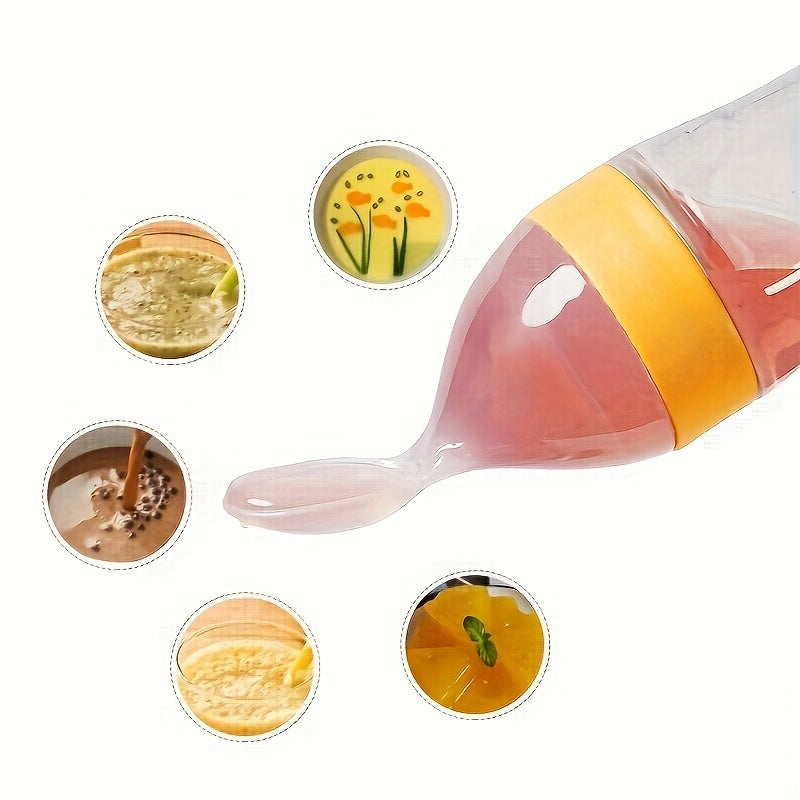 [Silicone Baby Feeder] Silicone Baby Food Feeder, Multifunctional Feeding Bottle with Spoon | Food Dispensing, Food Supplement, and Medicine Processor