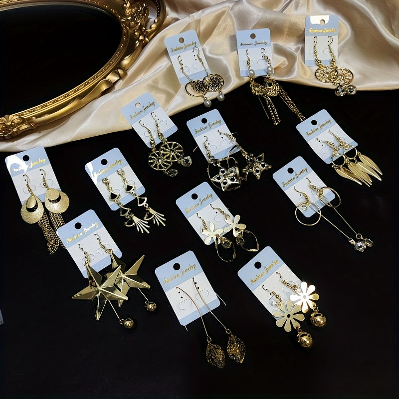 10 Pairs of Fashionable And Elegant Long Hook Women'S Earrings Flower Leaf Water Drop Design Luxury Drop Earrings Party Jewelry Set