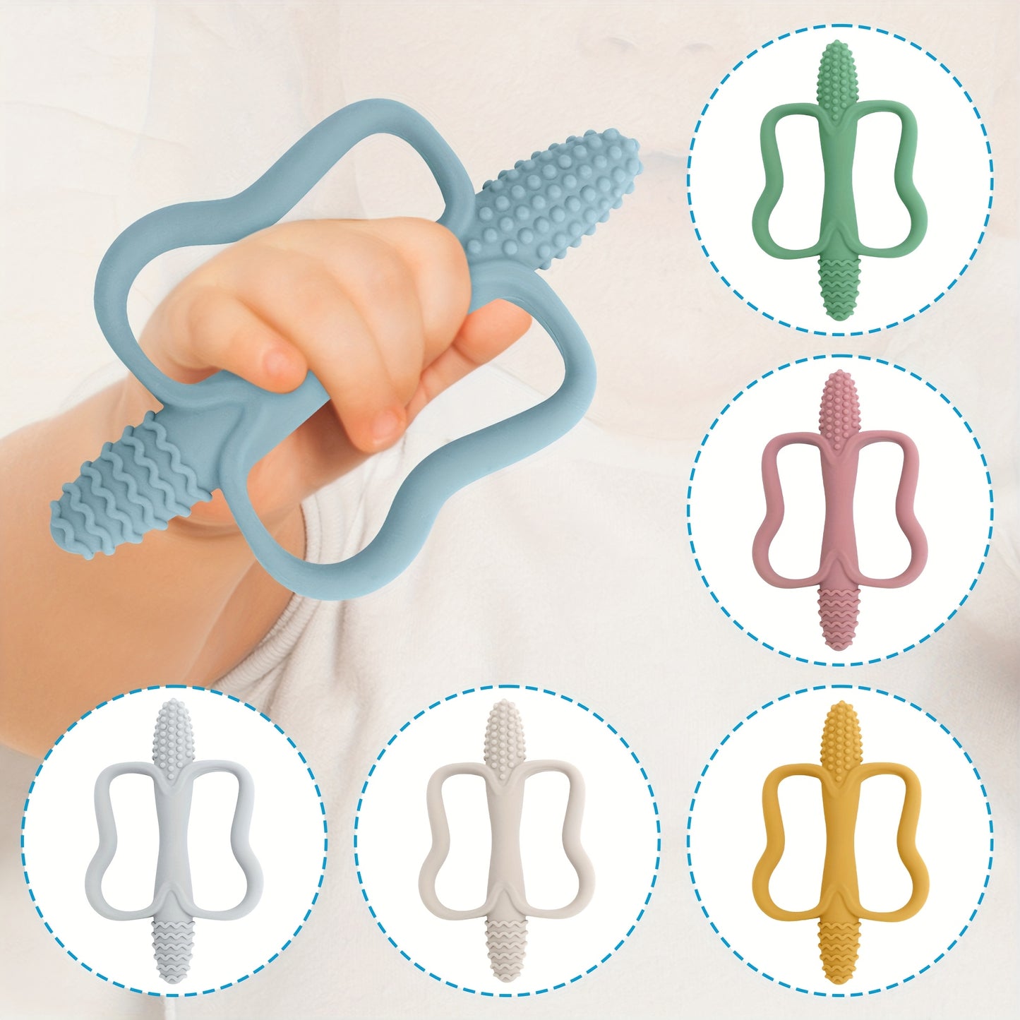[Silicone Teether] Silicone Baby Toy Teether with Handle | Integrated Corn-Shaped Teether, Available in 6 Colors