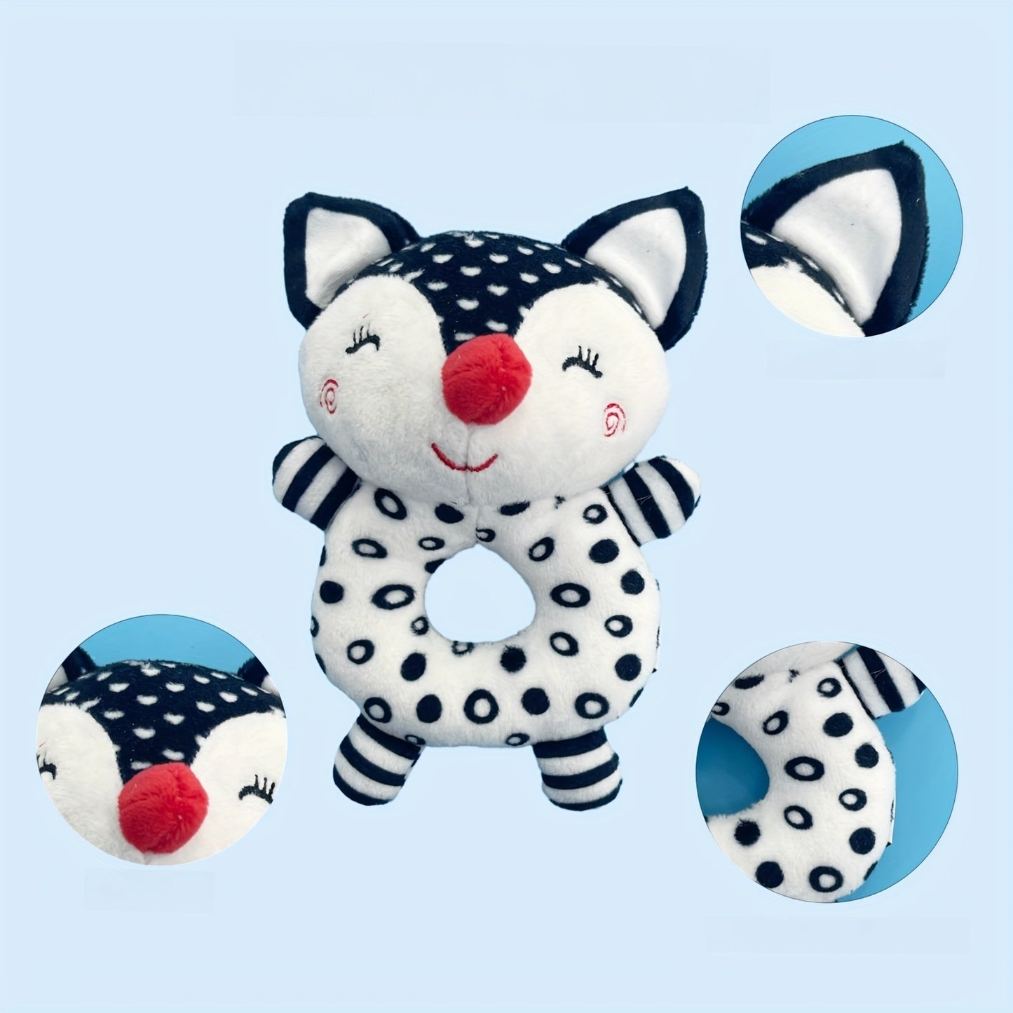 [Gift Ready, Baby Rattle] Black and White Baby Rattle Toy | Soft Texture, Polyester Fiber, Colorful Yarn Ball, Hand Grip Stick, Perfect Gift for Youngsters