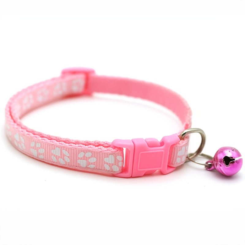 Rainbow Cute Bell Collar with Adjustable Buckle and Paw Print Design for Cats