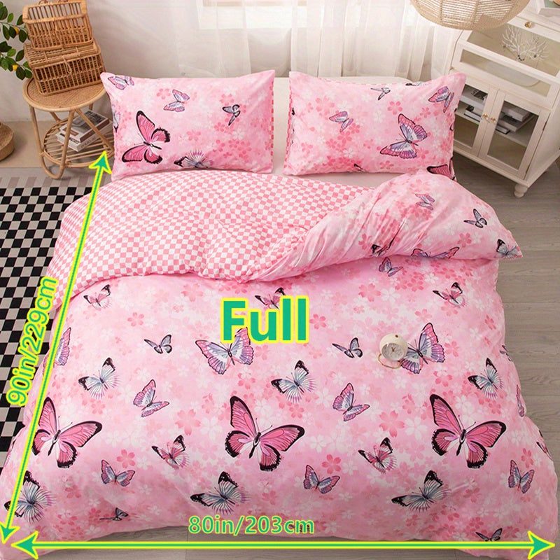 3pcs Fashion Fresh Duvet Cover Set, Butterfly Flower Print Bedding Set, Soft Comfortable Breathable Duvet Cover, For Bedroom Guest Room Decor (1*Duvet Cover + 2*Pillowcase, Without Core)