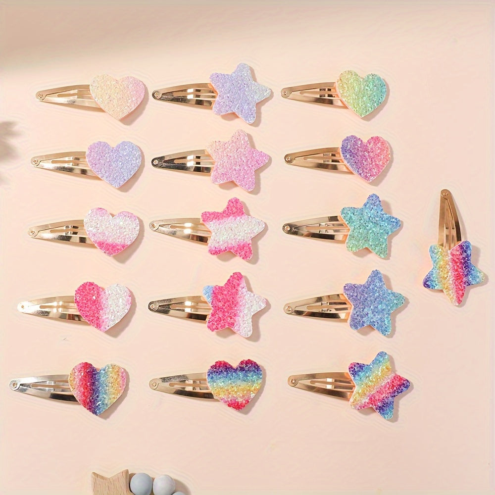 16-Pack Star Love Sequin Children's Bow Hair Clip Cute Girl Ponytail Hairpin BB Clips Baby Hair Accessories