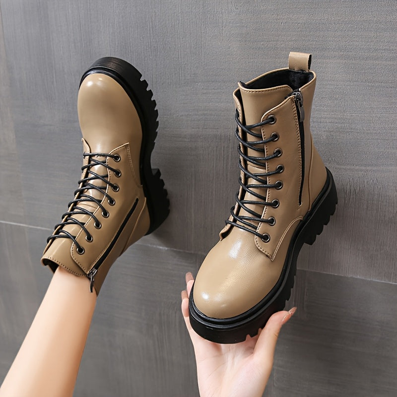 Women's Chunky Platform Round-Toe Ankle Boots with Thick TPR Sole & Faux Upper - Chunky Heel (1-2cm) Round Toe s, Black Faux & TPR Outsole for Casual, Office, Party - Round-Toe Booties