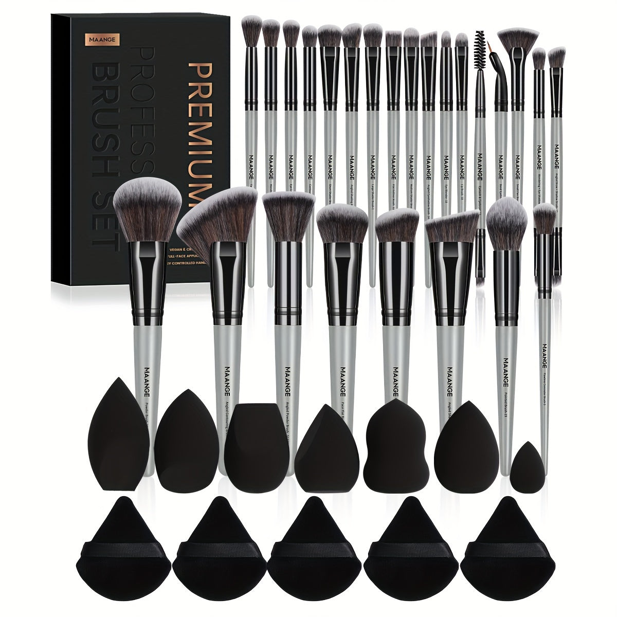 MAANGE 37pcs Makeup Tool Set with a Box, Including 25 Makeup Brushes And 12 Sponge Accessories, Perfect for Valentine'S Day And Mother'S Day Gifts, Portable for Travel.