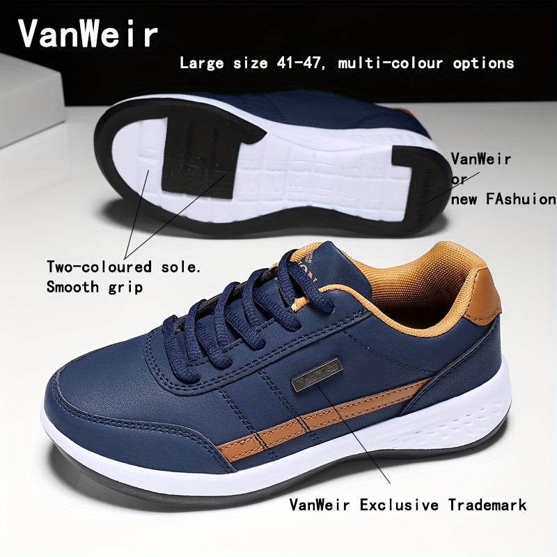 VanWeir Lightweight Men'S Shoes | Navy Blue/White, Lace-up sneakers with MD/TPR Sole, Breathable Fabric Lining for Outdoor, Hiking & Casual Wear