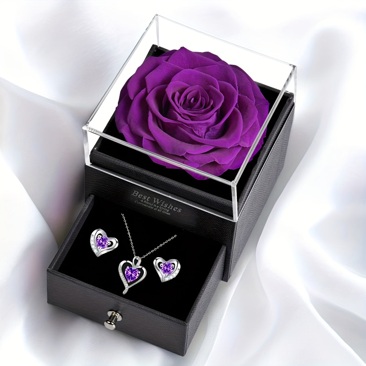 Rose soap flower gift box, heart-shaped love rose necklace, earring combination set, Women's jewelry for mothers, wives, lovers, daughters, best friends, holiday gifts, Valentine's Day, anniversaries, Mother's Day, weddings,