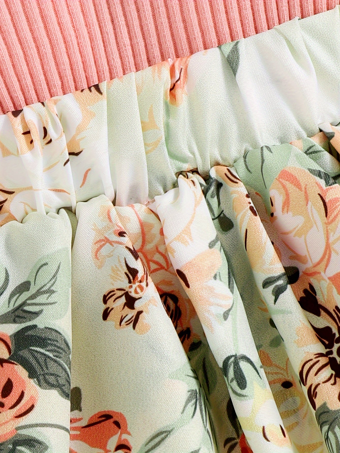 Baby Girls Spring Summer New Floral Skirt Swing Short Sleeve Romper Puffer Coat + Bow Headband Set, Suitable For Outdoor Wear