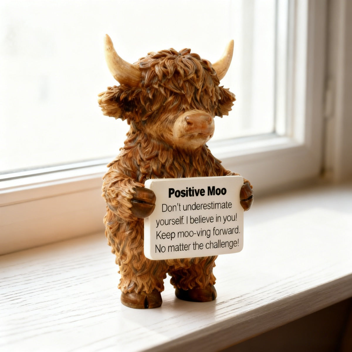 1pc Positive Highland Cow Resin Statue | Home Decor for Living Room, Bedroom, Office, Bookshelf, Tabletop Decor, Motivational Gift for Women, Moms, Friends, Students, Art Deco Style, Resin Material