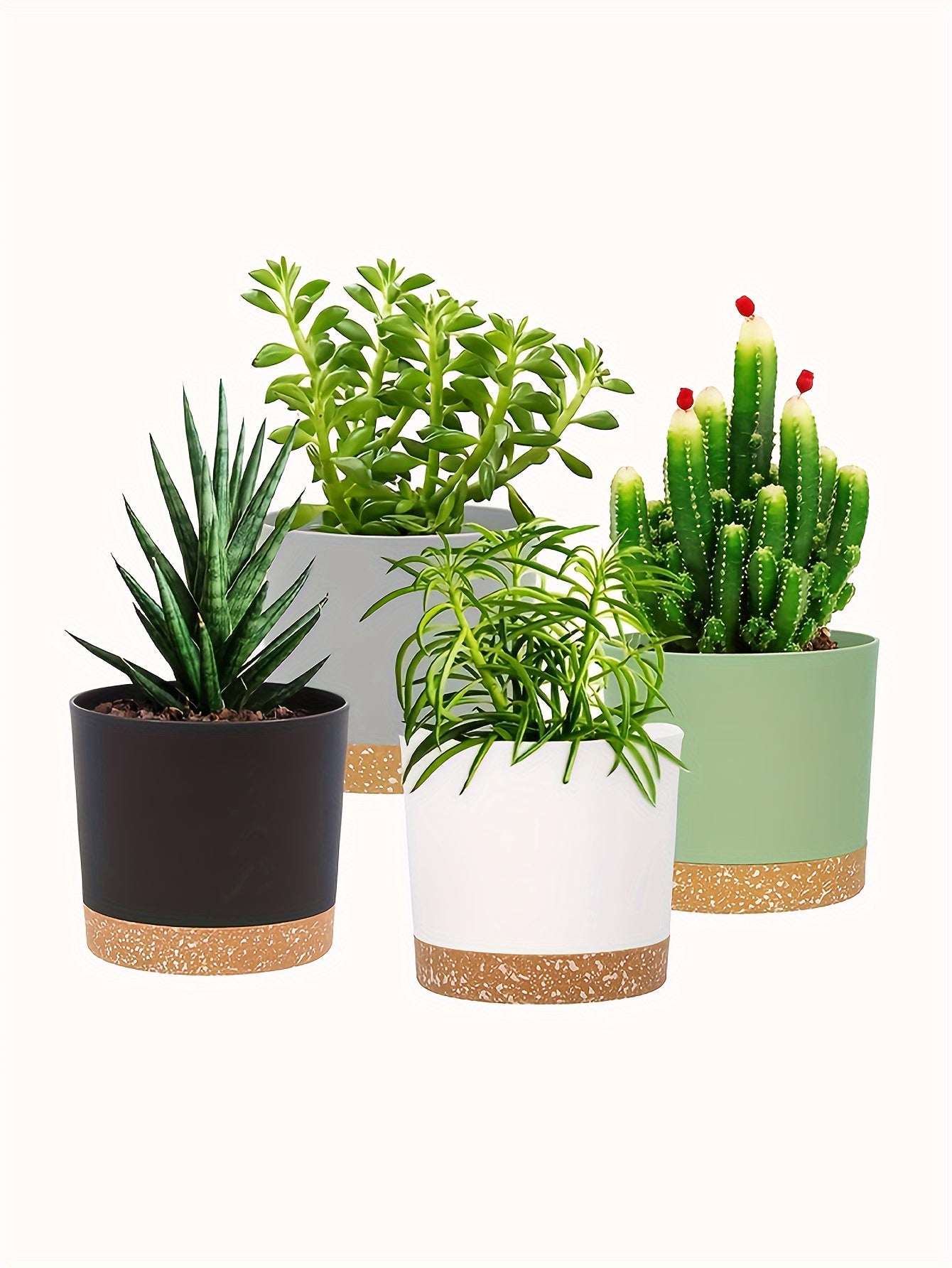 4pcs, 12.7 Cm Flower Pots, Indoor Plant Pots With Drainage Holes And Removable Base, Saucer Style Modern Decoration For Outdoor Garden Planters