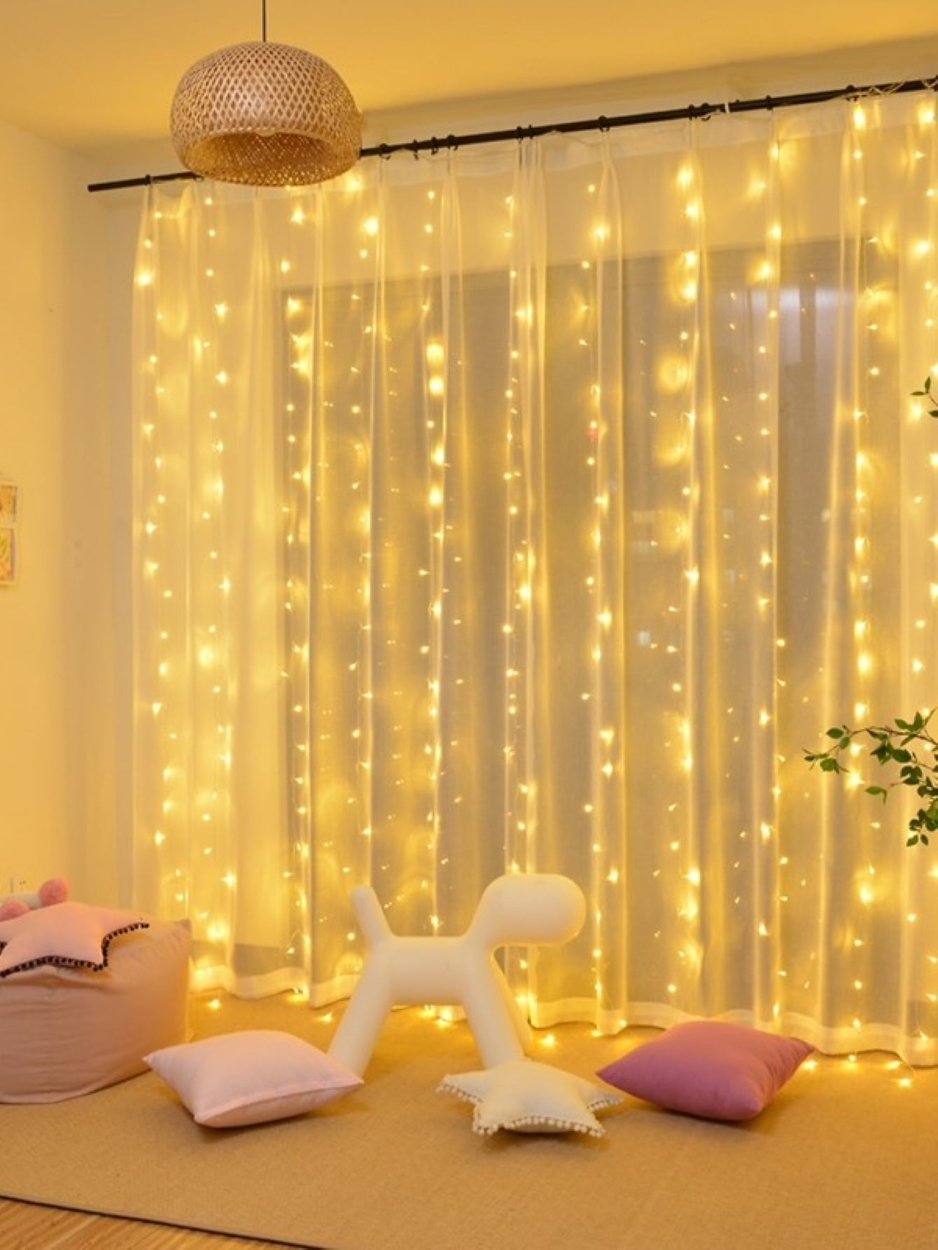 1pc, 200 LED Curtain Lights 199.95cm, Hanging Window Lights, Fairy Lights, Bedroom Decor, Indoor Decor, Christmas Holiday Party Supplies, Party Decor, Festival Decor Not Include Batteries, Halloween
