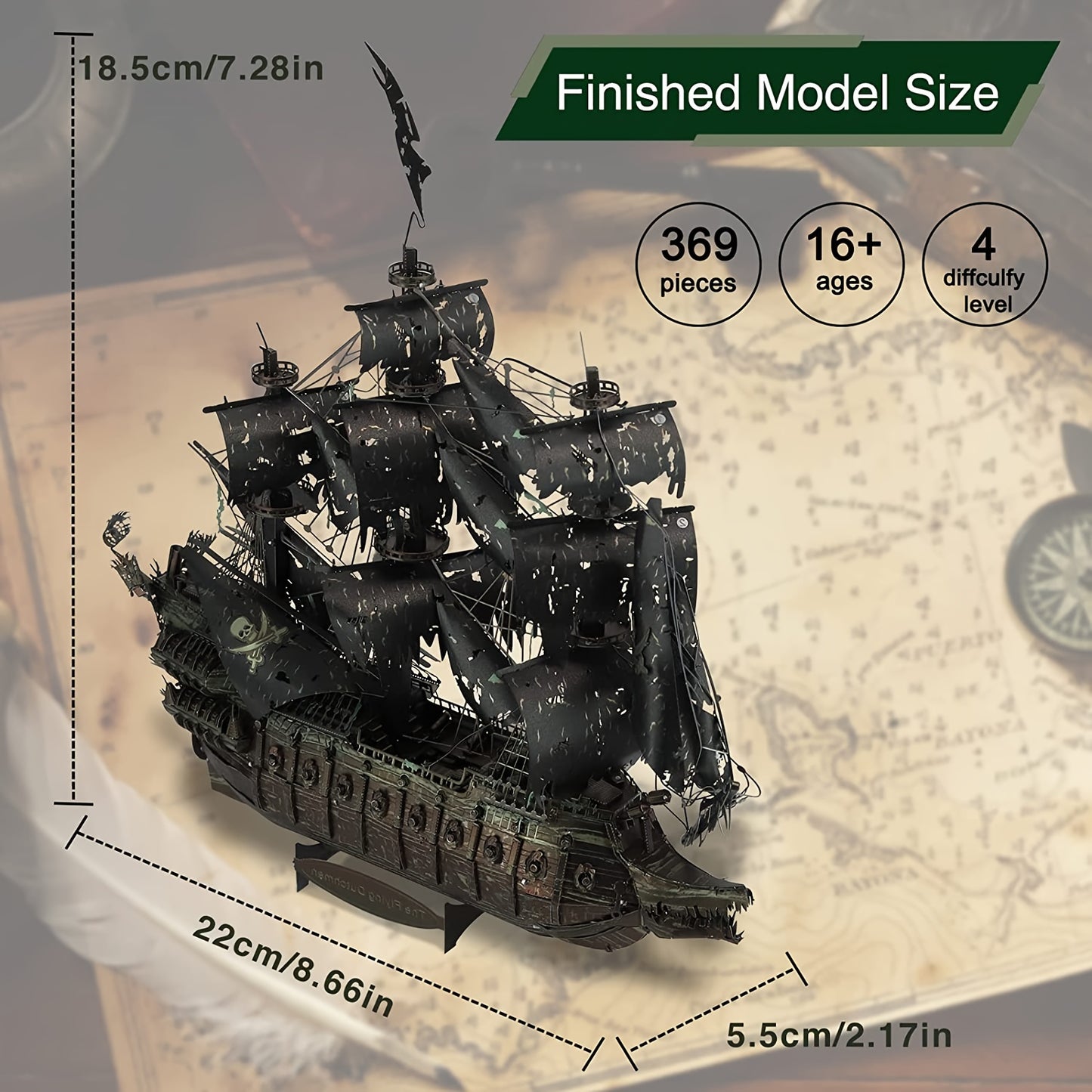 Piececool Metal 3D Puzzles for Adults, Flying Dutchman Pirate Ship Model Kits, 3D Watercraft Model Building Kit, DIY Craft Kits Difficult 3D Puzzles for Family Time, Great Birthday Gifts