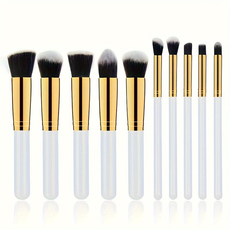 10Pcs Makeup Brushes Set, EyeShadow Blusher Face Powder Foundation Comestic Brush, Pink And Golden Handle