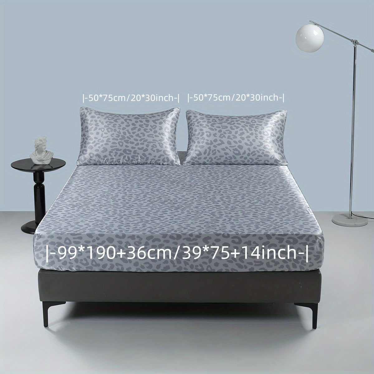 3pcs Luxurious Leopard Print Satin Sheet Set - Soft, Breathable, and Hypoallergenic for Comfortable Sleeping in Home, Dorm, and Guest Room - Includes 1 Mat and 2 Pillowcases, Easy Care and Machine Washable (Core Not Included)