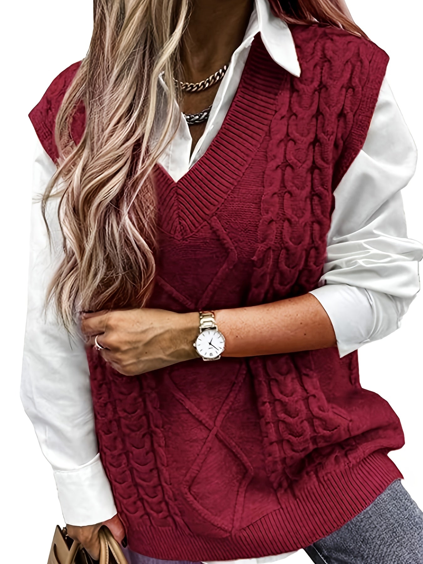 Women'S Sleeveless V-Neck Sweater Vest | Medium Stretch, Rib, Casual Style for Spring/Fall