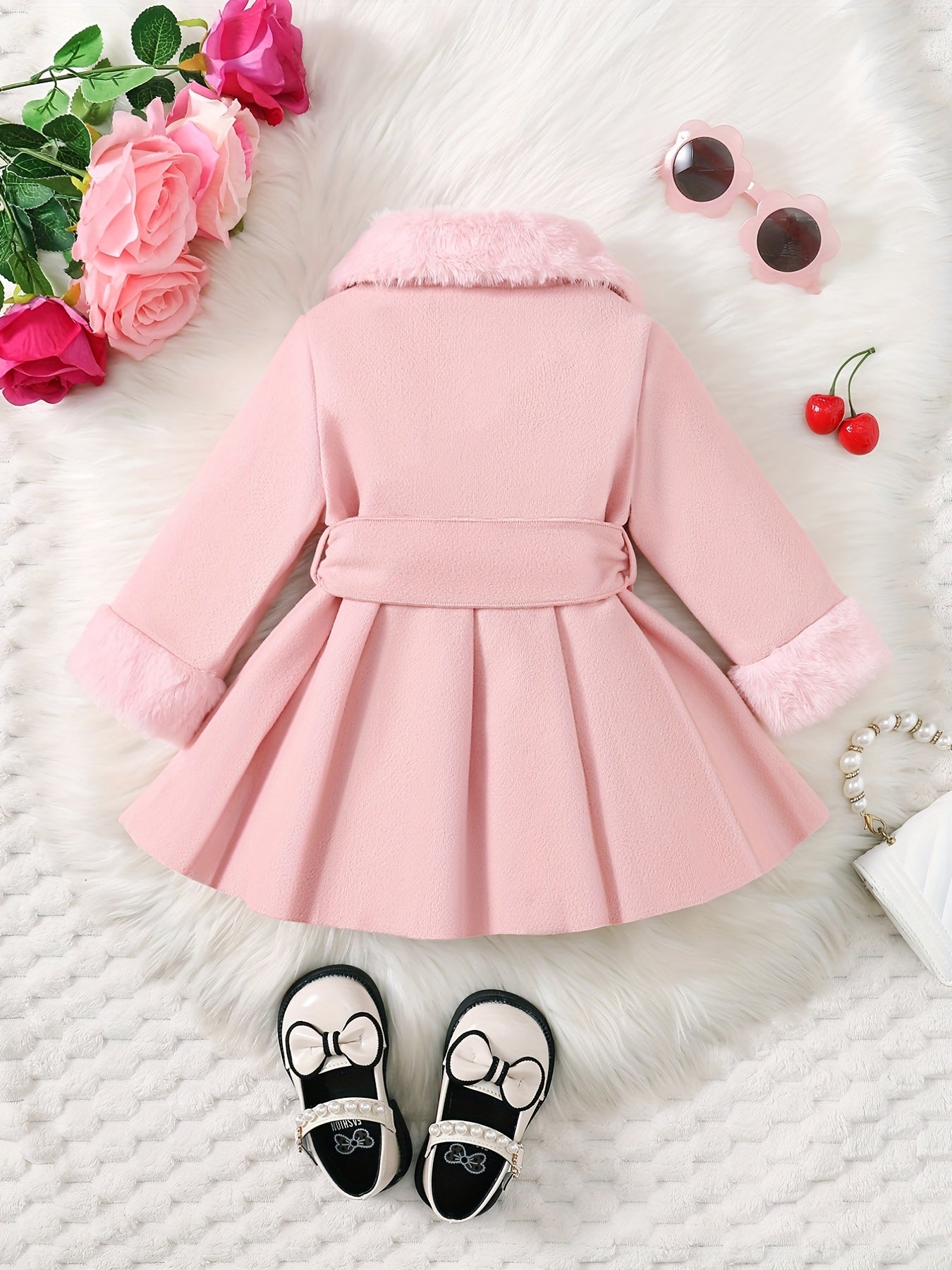 Fashionable And Versatile Coat for Baby Girls in Autumn And Winter, a Perfect Mother'S Day Gift. Adorable Plush Coat with a Bow And Collar, Designed for a Sweet Princess Look. Soft And Comfortable Outerwear to Keep Baby Warm