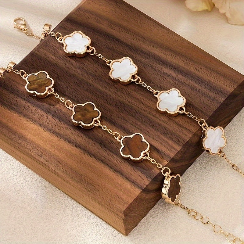 2 Pcs Set Of Exquisite Lucky Flower Design Bracelet Alloy Jewelry Elegant Leisure Style For Women Daily Dating Hand Decor