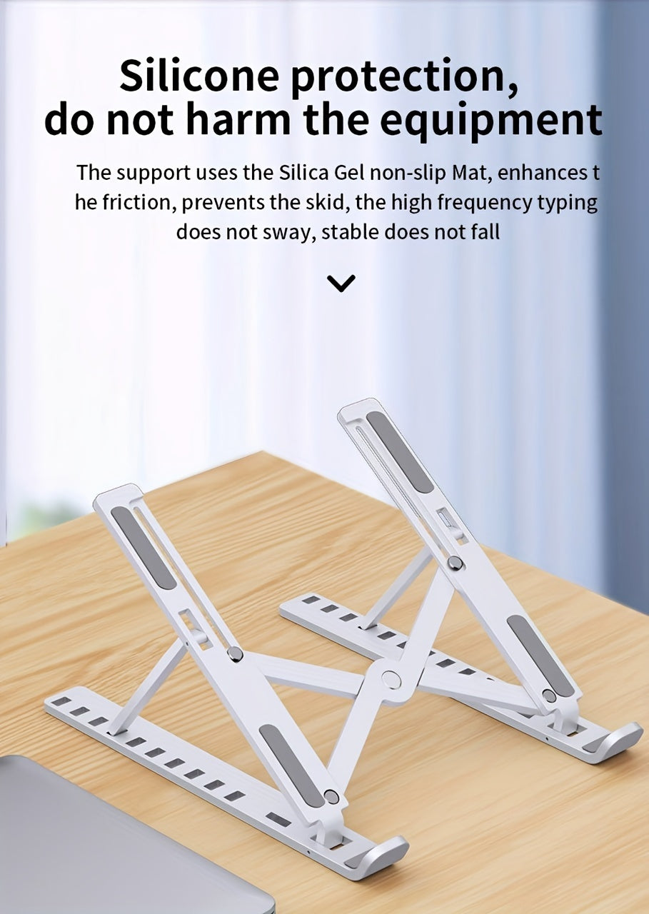 [Ergonomic Laptop Stand] Foldable Adjustable Laptop Stand - 21.5"x28" Desktop Cooling Base, Ergonomic Height Adjustment, Lightweight & Space-Saving Design, Anti-Slip Rubber Pads for Computers & Phones, White/Black, Perfect Gi