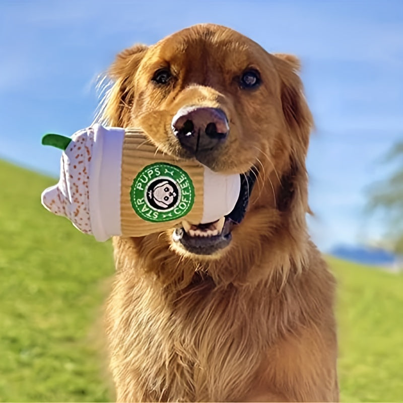 1pc Squeaky Dog Toy -Latte Pattern, Plsuh, Durable For Relieving Boardem, Grinding Teeth