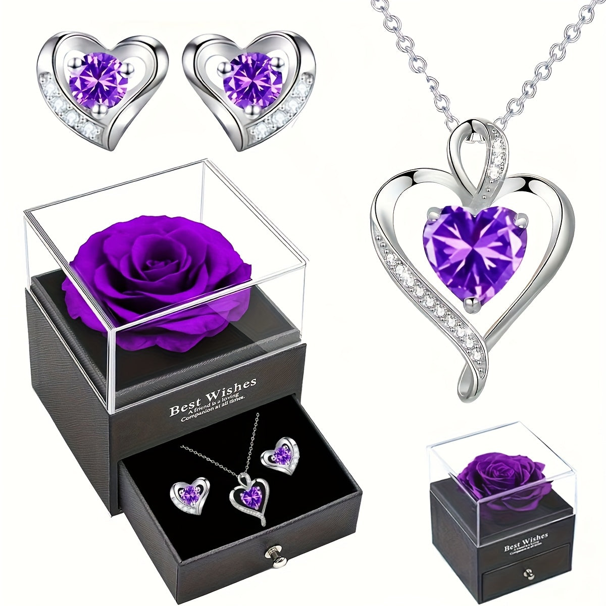 Rose soap flower gift box, heart-shaped love rose necklace, earring combination set, Women's jewelry for mothers, wives, lovers, daughters, best friends, holiday gifts, Valentine's Day, anniversaries, Mother's Day, weddings,