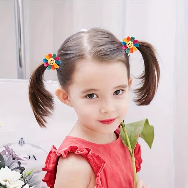 2pcs Cute Cartoon Flower Hair Ties For Girls, Elastic Hair Accessories, Gift For Girls