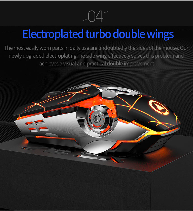 Silvery Carved Wired Mouse for E-Sports Gaming, Silent and Sound Chicken-Eating Mouse Macro for Desktops and Laptops