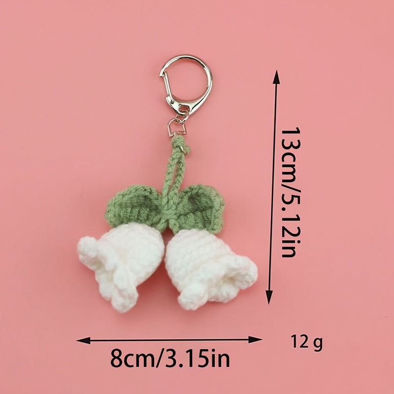 1pc Charming Crochet Lily Flower Wind Chime Keychain, Cute Yarn Bag Accessory for Women