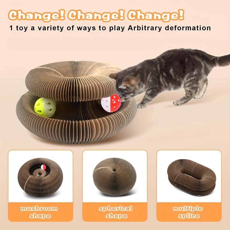 Foldable Cat Scratch Board Toy With Bell Ball And Glass Ball, Durable And Reusable Cat Scratching Pad Cat Claw Grinding Toy