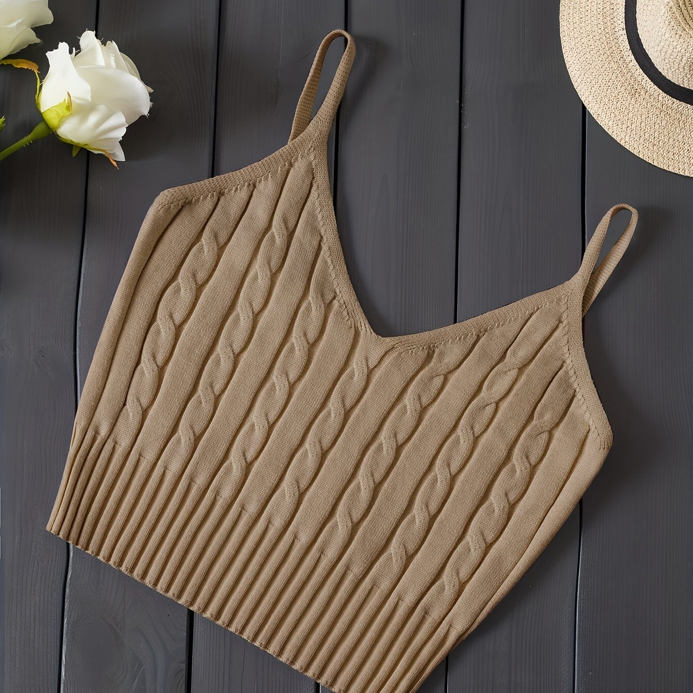 Women'S Stretchy Tank Top - V-Neck Sleeveless Casual Vest with Ribbed Texture, Beige, Versatile for Layering or Standalone Outfits, Allseason Apparel | Vneck Design | Construction, Ladies Tank Tops