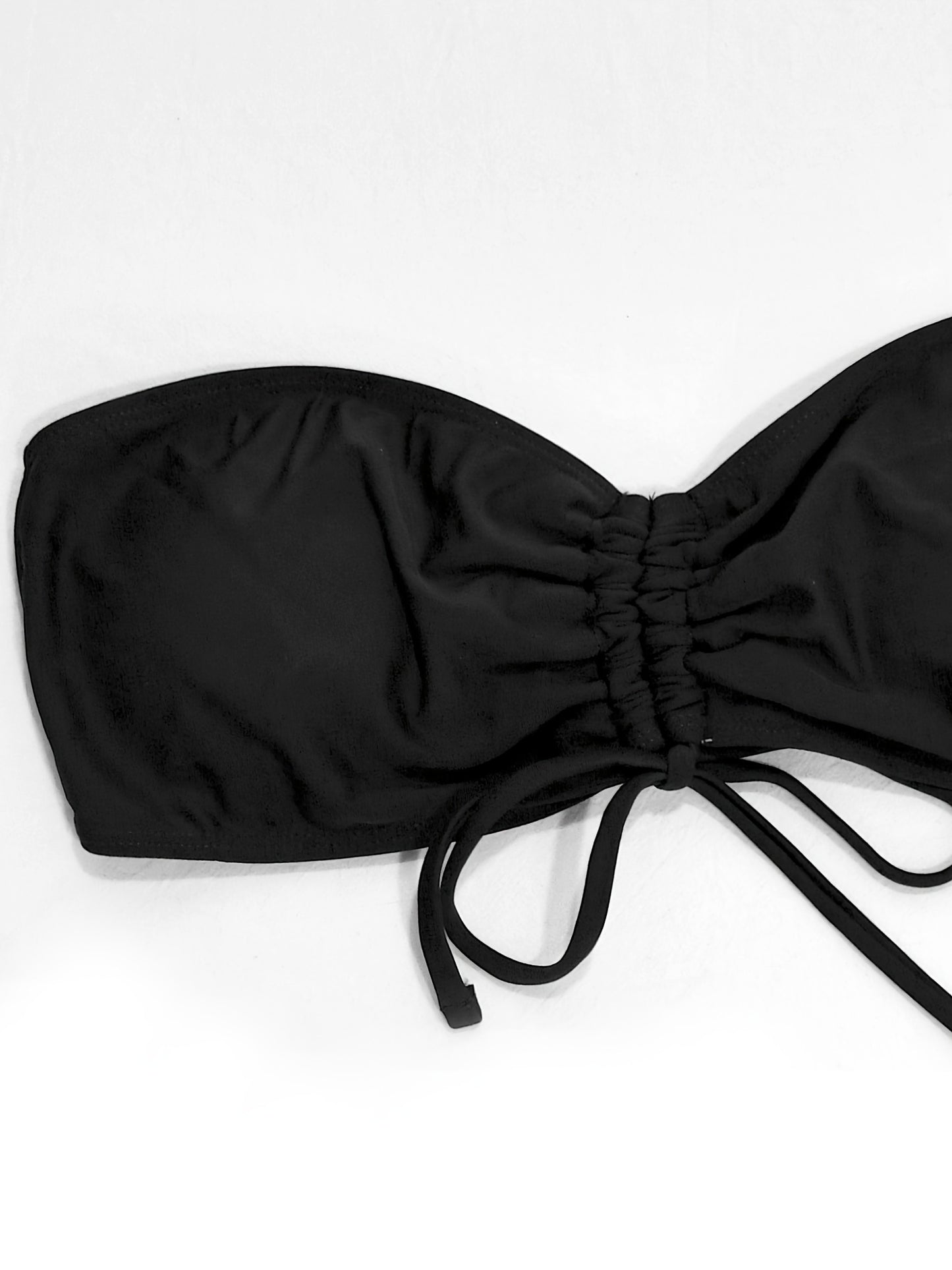 two pieces Women's Tie Front Bandeau Bikini Set with High Cut Drawstring Tie Side Bottoms - Stretchy and Comfortable Swimwear