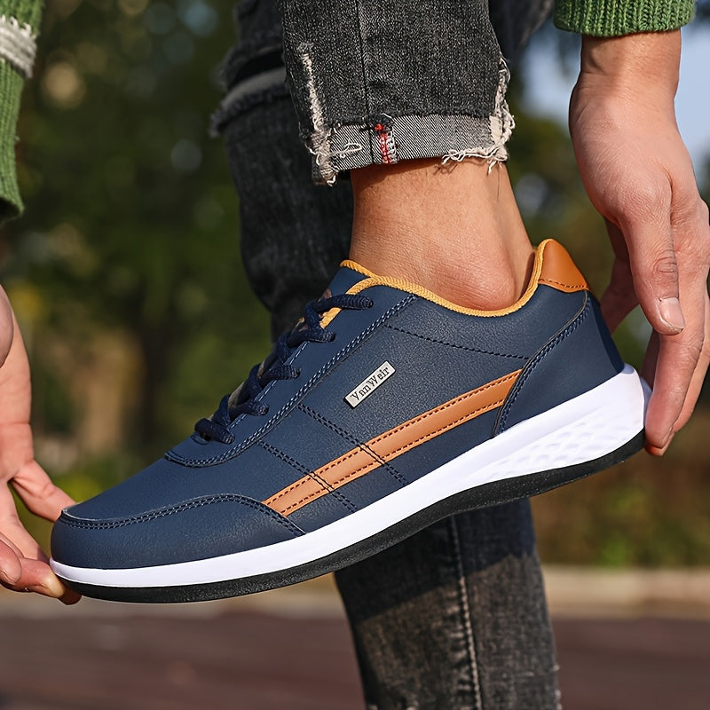 VanWeir Lightweight Men'S Shoes | Navy Blue/White, Lace-up sneakers with MD/TPR Sole, Breathable Fabric Lining for Outdoor, Hiking & Casual Wear
