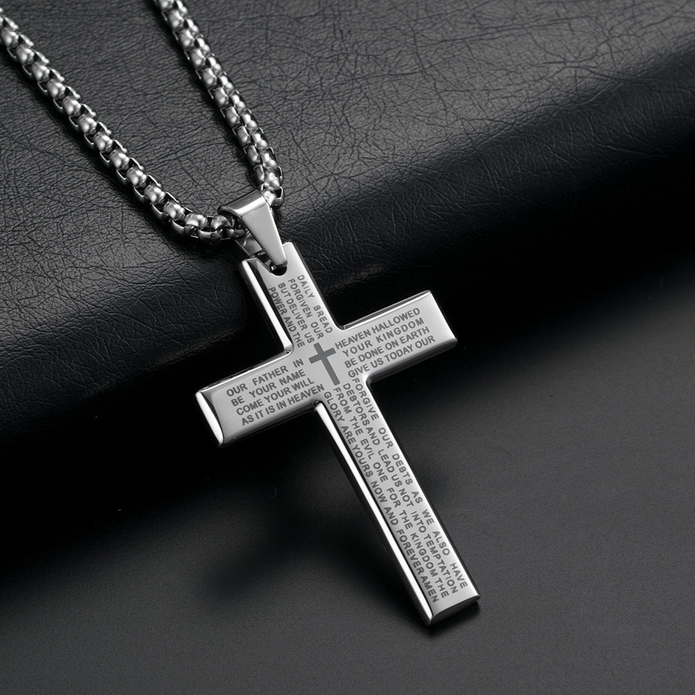 1pc European and American trendy new religious engraved cross necklace, and versatile for men and women, cross pendant necklace