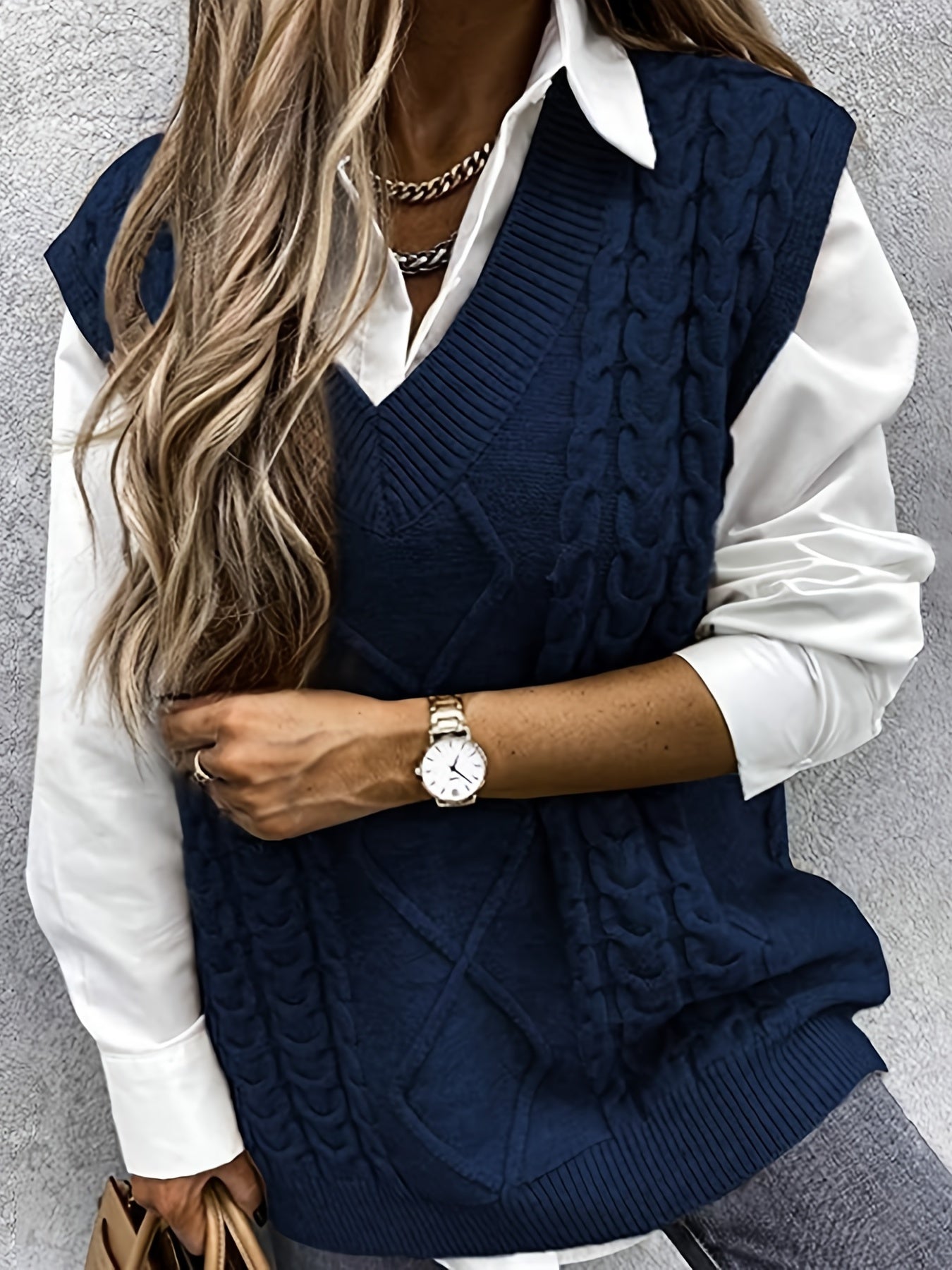 Women'S Sleeveless V-Neck Sweater Vest | Medium Stretch, Rib, Casual Style for Spring/Fall