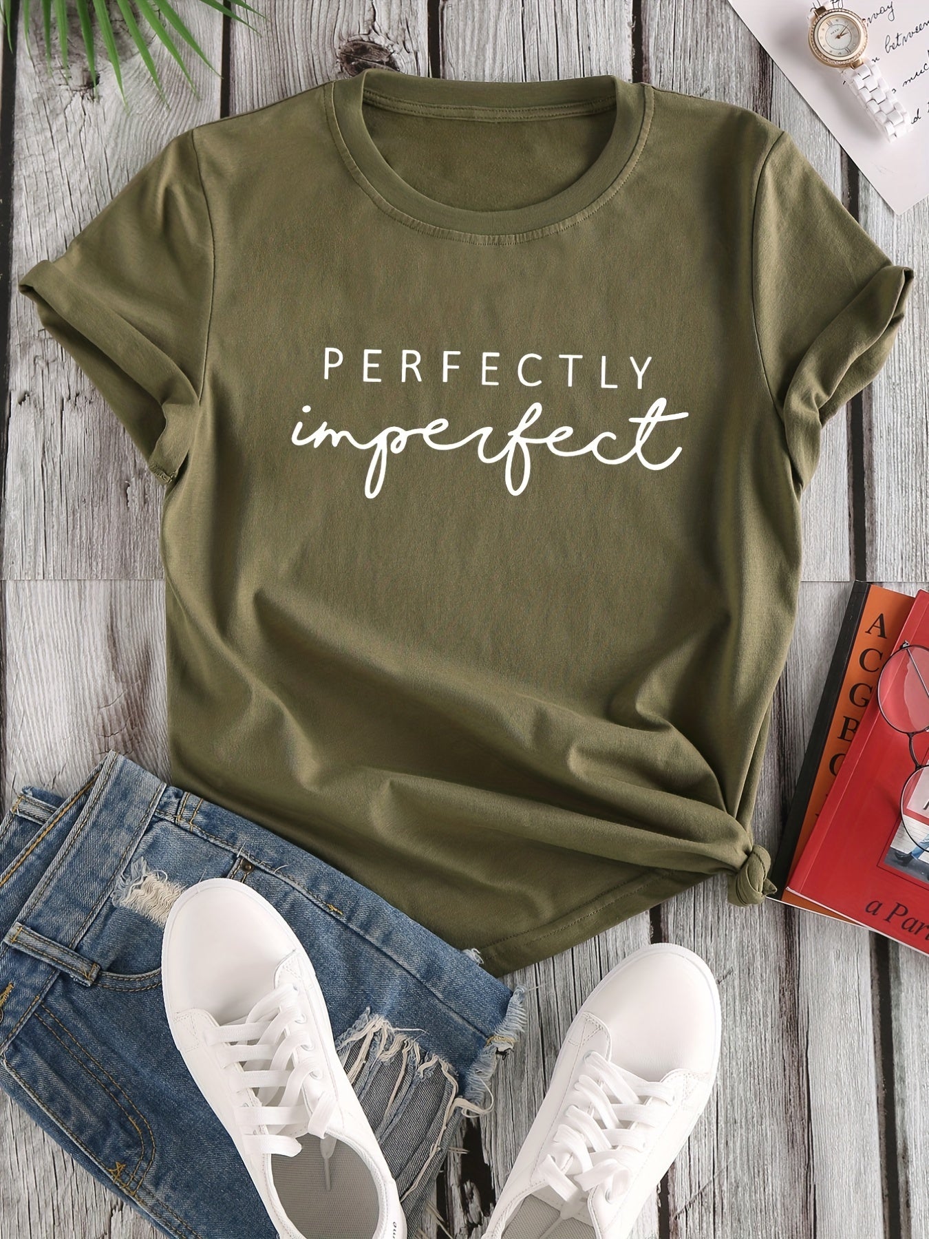 Letter Print Crew Neck T-shirt, Casual Loose Short Sleeve Summer T-Shirts Tops, Women's Clothing