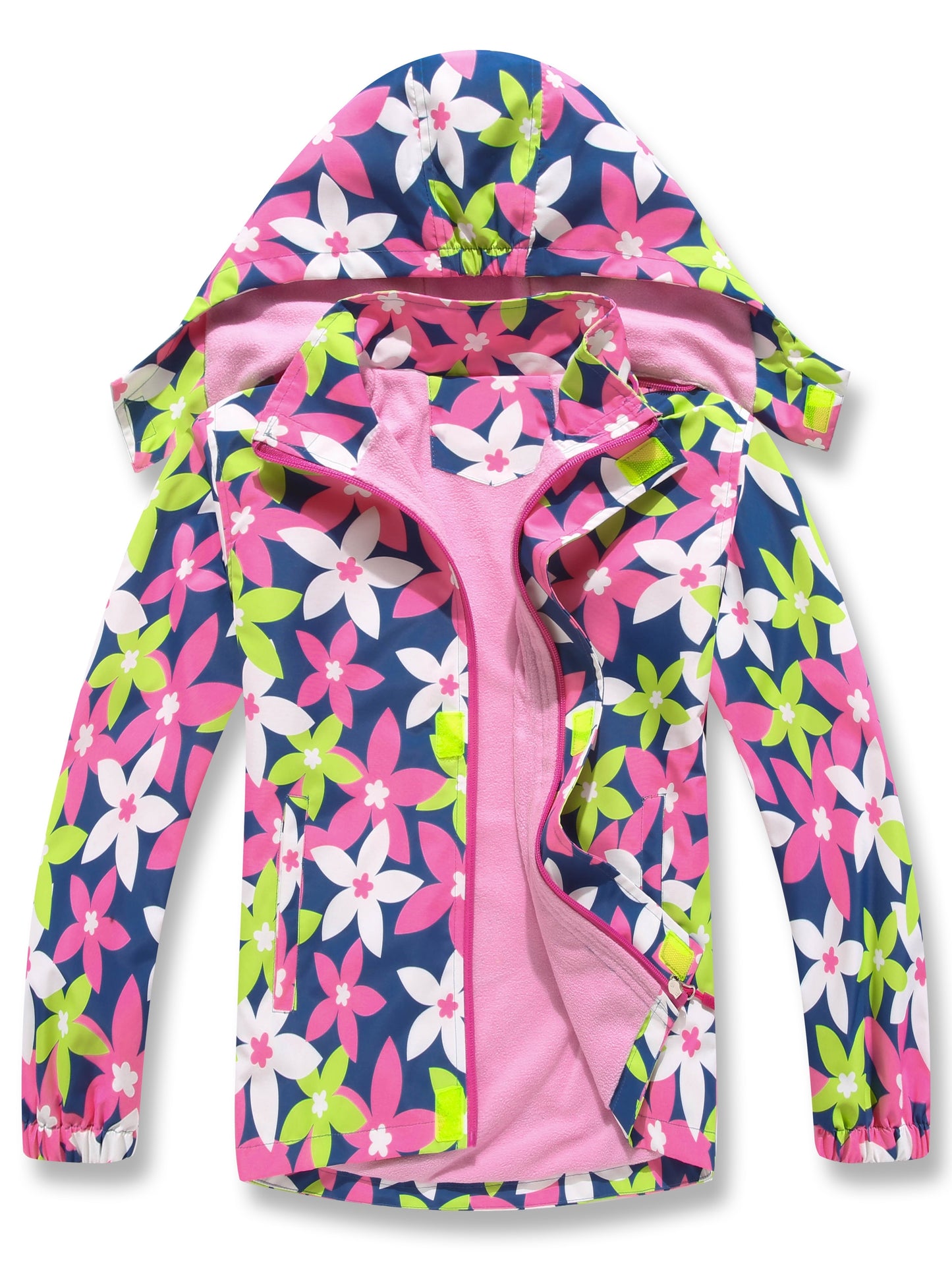 Girls' Gradient Color Hooded Jacket - Lightweight Windproof Winter Coat with Removable Hood, Zipper Closure & Animal Print Design for Casual Outings & Outdoor Play, Hooded Coat, Playful Design
