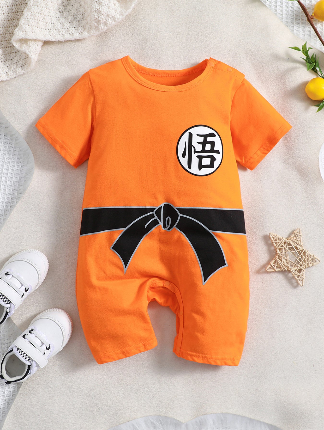 Adorable Baby Boys Short Sleeve Romper Jumpsuit - Unique Chinese Character Design - Comfortable & Breathable Cotton - Perfect for Everyday Wear and Summer Fun