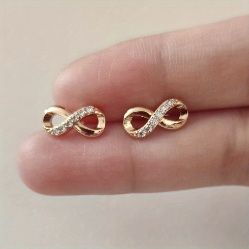 Lucky Cubic Zirconia Infinity shaped Stud Earrings Silver Plated Jewelry For Women 1Pair