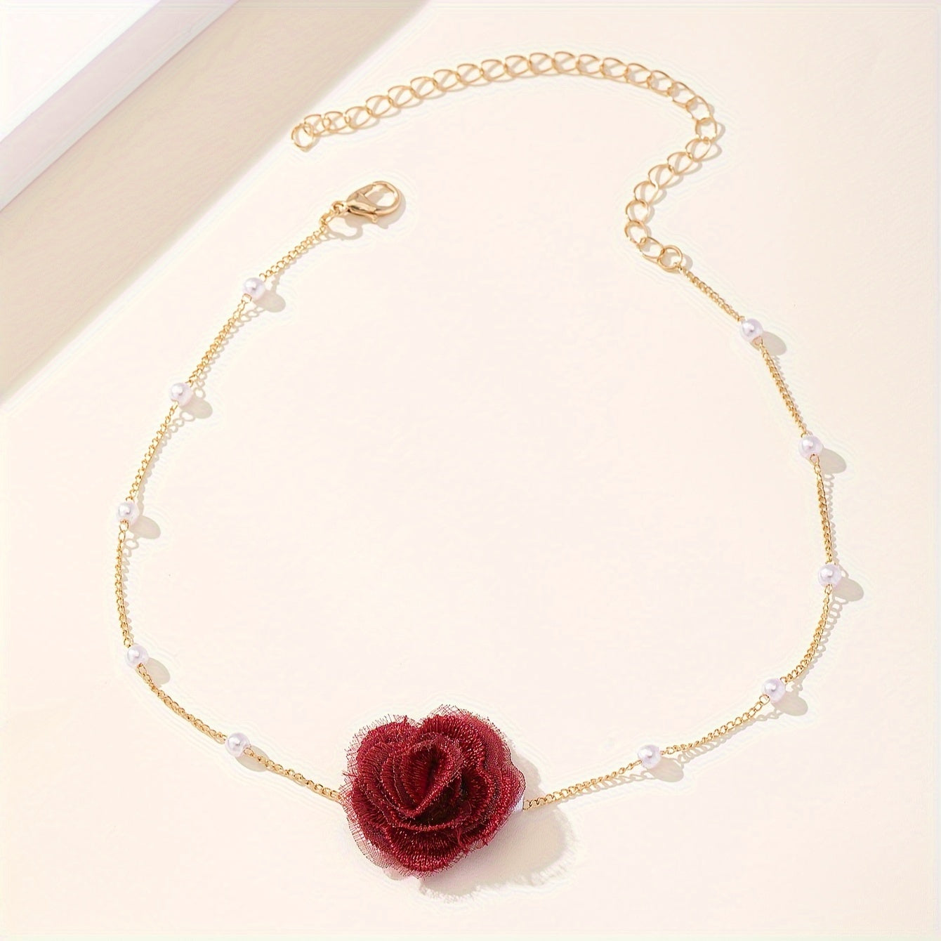 1pc Elegant Coquette Style 18K Golden Plated Faux Pearl Choker Necklace with Acrylic Fiber Flower, Versatile for Daily Wear, Parties, Weddings, and Special Occasions