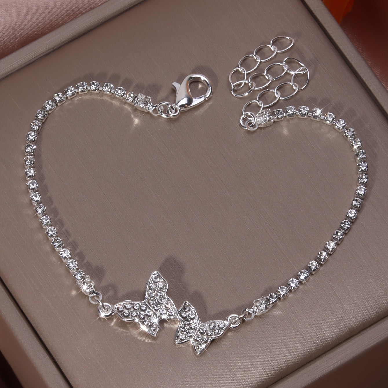 Silvery Bracelet With Butterfly Charm And Full Of Zircons, 1 Piece