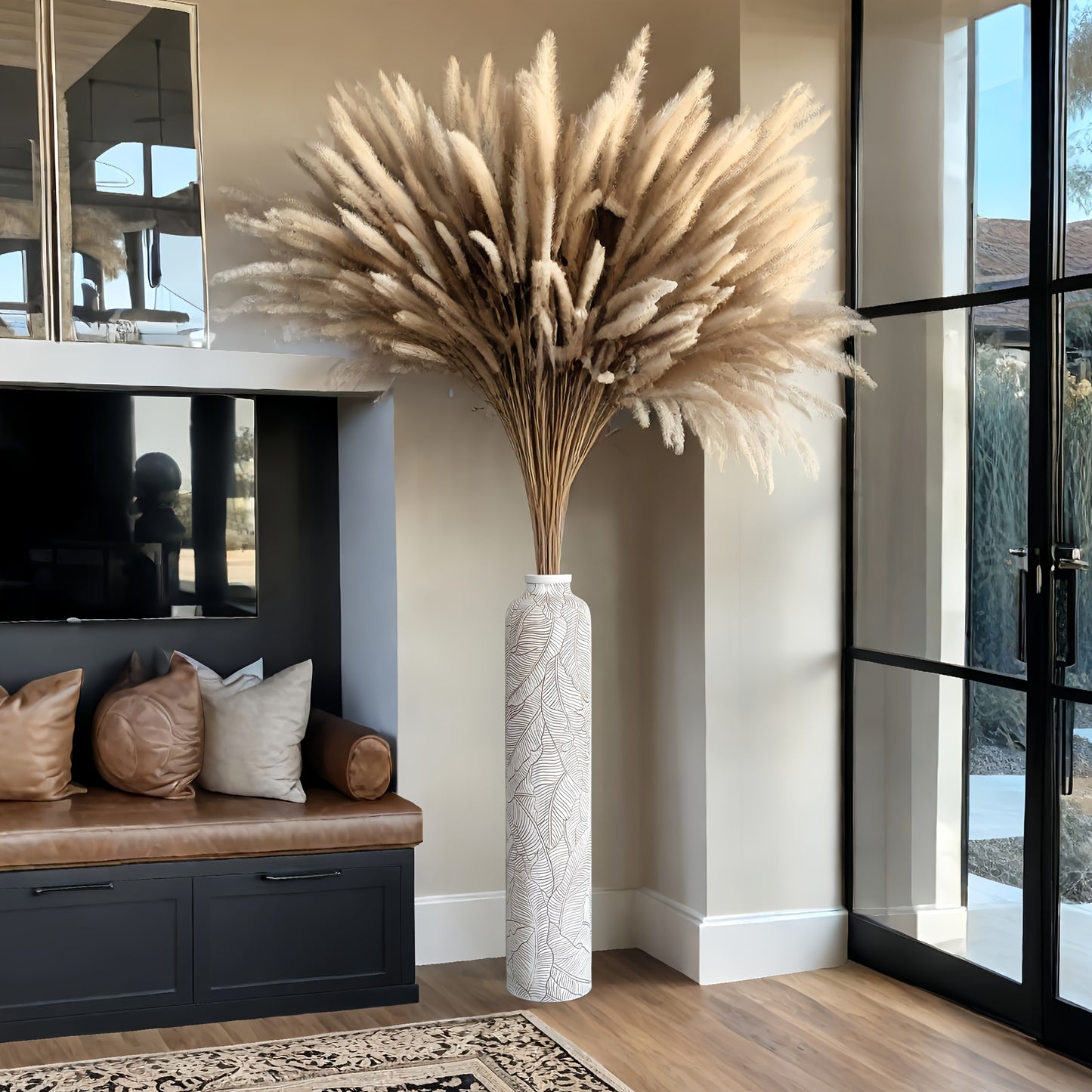 1pc 74.93cm Bohemian Floor Vase, Elegant Striped Resin Decorative Vase for Living Room, Entryway, Fireplace, Doorway, Centerpiece - Perfect Holiday & Birthday Gift, Decorative Vase, Fireplace Decoration, Bohemian Style, Strip