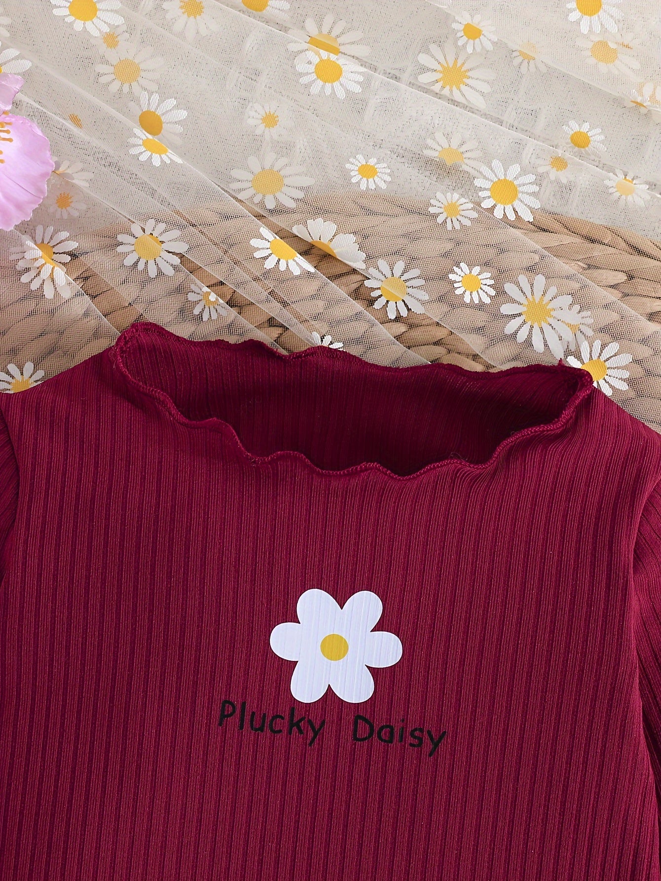 2-piece Baby's Flower Print Ribbed Long Sleeve Top + Casual Pants, Toddler & Infant Girl's Clothing Set Outdoor