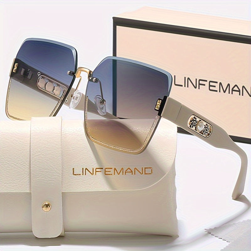 [Fashion Eyeglasses] LINFEMAND Fashion Eyeglasses | Pearl Flower Decoration, PC Polycarbonate Lens, Plastic Frame, with Case - for Men, Women, Summer, Festival Gift, Daily Wear