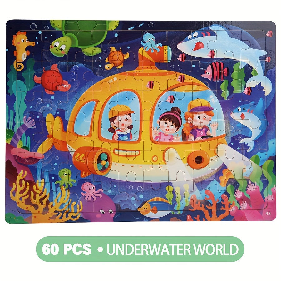 60pcs Wooden Large Piece Children's Cartoon Puzzle, Early Education Enlightenment Education Hands-on Ability Assembled Cute Mermaid Cartoon Character
