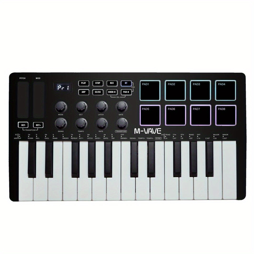 MIDI Master 25 - Portable Mini USB MIDI Controller with 25 Velocity Sensitive Keys, 8 RGB Backlit Pads, 8 Knobs, and Eid Al-Adha Mubarak Design