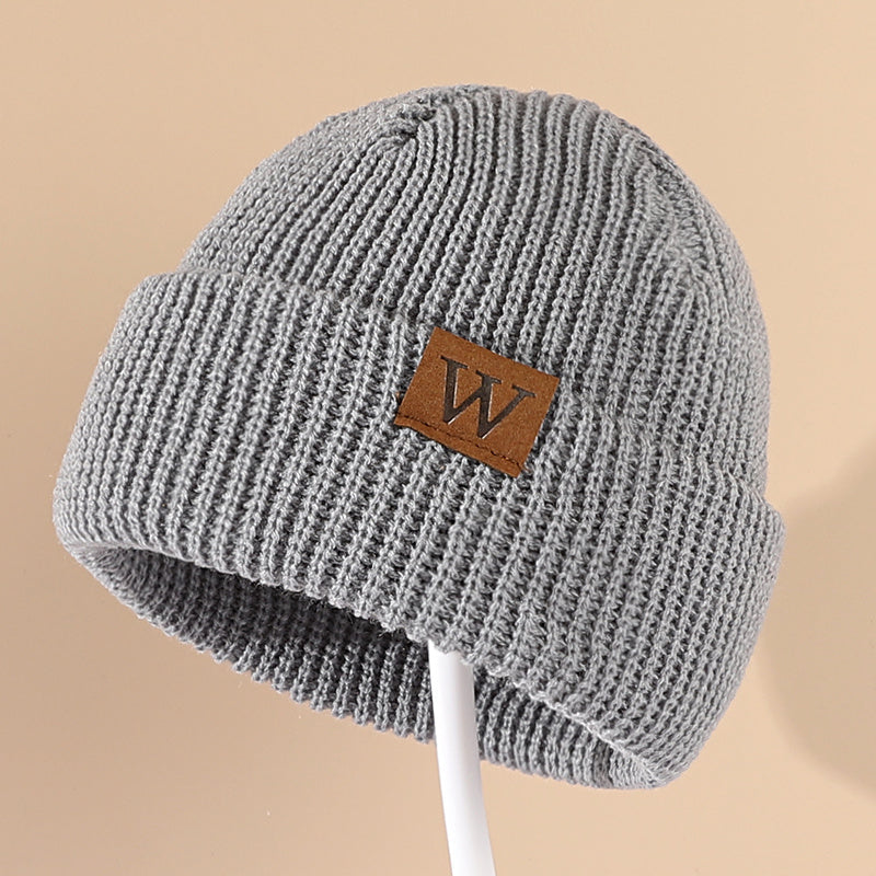 Letter W Patch Knitted Beanie Casual Fashion Knitted Hat